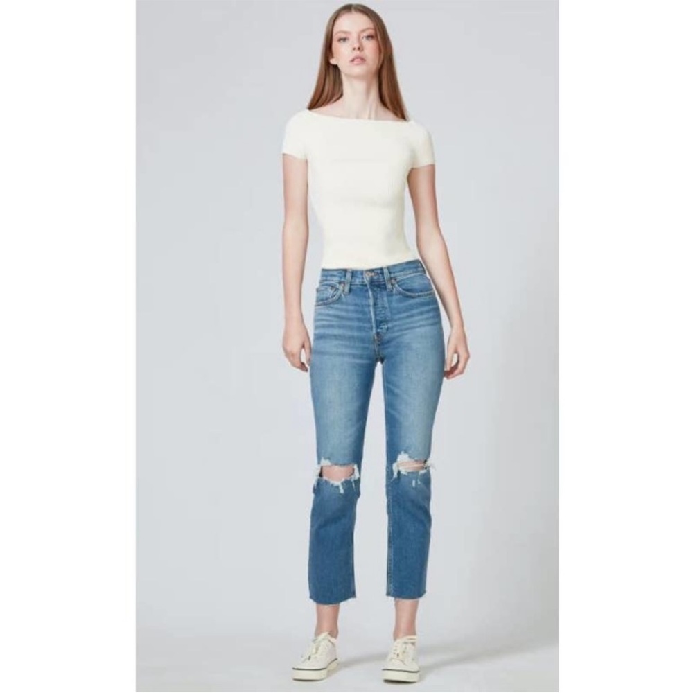 Levi's Re/Done High Rise 70's Stove Pipe Distressed Jean in Dusk Destroy 25